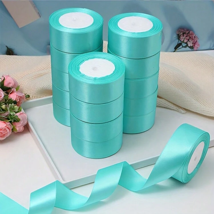 1捲25碼的緞帶,diy 玫瑰花材料絲緞帶裝飾蛋糕禮品包裝綁帶婚禮派對蝴蝶結緞帶 - 湖藍 - 查看 3