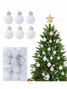 24入組聖誕樹裝飾球,包括白色塗裝3cm球,派對聖誕樹掛飾,適用於假期派對,花圈和樹的裝飾 - 白色 - 查看 6