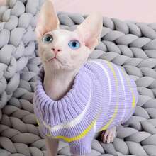 1pc Knitted Striped Collar & Cuff Pet Sweater, Breathable & Skin-friendly & Non-sticky Fur, Suitable For Pet Dressing-up - Purple - View 2
