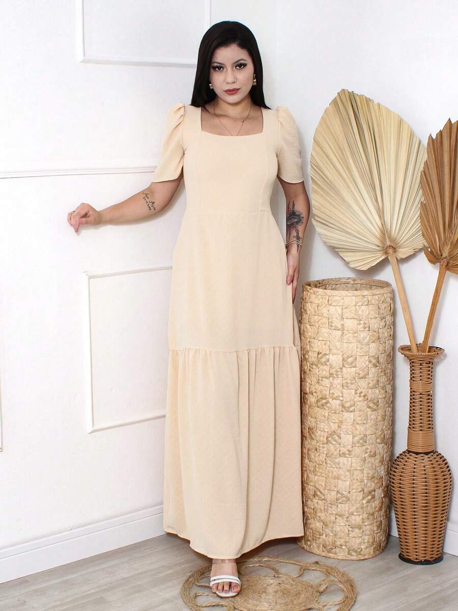 Women Dresses - 淺米色 - 查看 1