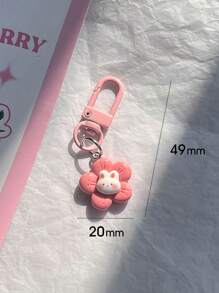 1pc Lovely Flower Series Rabbit Shaped Keychain Backpack Pendant, Great Gift For Friends - Pink - View 3