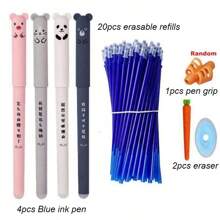 27入組卡哇伊可愛動物卡通可擦膠筆芯套裝,可愛貓咪可擦膠筆芯,可擦替換棒,可清洗筆把握把手,學校文具 - 杏色 - 查看 1