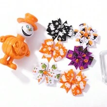 2入組/套萬聖節兒童髮夾,蝴蝶結,南瓜印女孩髮飾 - 彩色 - 查看 3