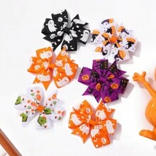 2入組/套萬聖節兒童髮夾,蝴蝶結,南瓜印女孩髮飾 - 彩色 - 查看 2