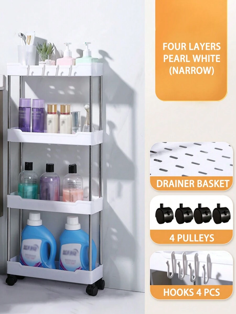 Multi-tier Freestanding Slim Rolling Cart For Bathroom, Living Room, Kitchen Storage - White - View 1
