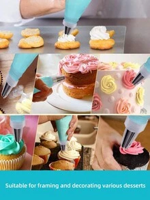 14pcs Stainless Steel Cake Decorating Nozzles Set Including 12 Icing Tips, 1 Converter And 1 Pastry Bag - Blue - View 3