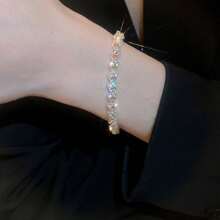 甜心設計頻閃閃亮水鑽扣鏈合金纏繞網球手鍊浪漫輕奢珠寶女士-銀色