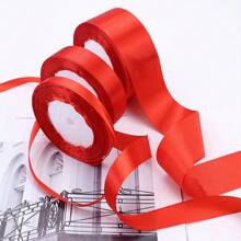 1pc 25 Yards/Roll Satin Ribbon , Diy Rose Flower Material Silk Satin Ribbon Decoration Cake Gift Wrapping Webbing Wedding Party Bow Ribbon - Red - View 4