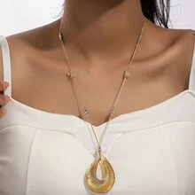 1個女性用淚滴形吊墜項鍊,個性化和時尚的珠寶首飾,度假風格禮物 - 米色 - 查看 11