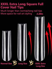 Long Square Acrylic Fake Clear Nail Tips Set, 240Pcs Full Cover Artificial False Nails Tips Kit Press On Nails, 12 Sizes French Nail Tips For DIY Nails Salon At Home Hose Press-On Nails Artificial Press-On Nails Nail Supplies