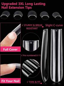 Long Square Acrylic Fake Clear Nail Tips Set, 240Pcs Full Cover Artificial False Nails Tips Kit Press On Nails, 12 Sizes French Nail Tips For DIY Nails Salon At Home Hose Press-On Nails Artificial Press-On Nails Nail Supplies