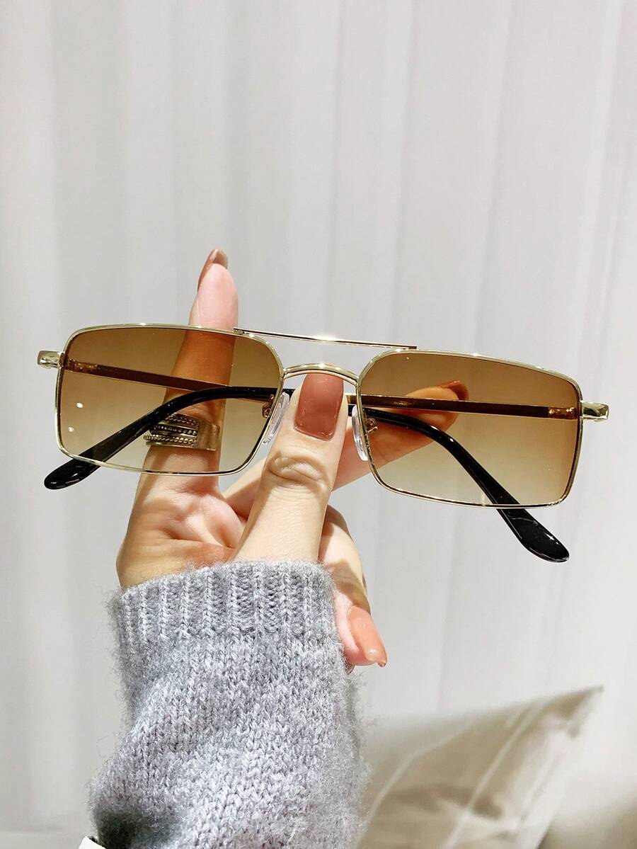 New Fashion Alloy Frame Fashion Glasses, Street Style Shades, Square Eyewear - Brown - View 1
