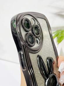 兔子電鍍手機殼，帶有防震電鍍支架+閃光卡貼+隱藏式支架，最新款型，適用於蘋果，三星，小米，OPPO，VIVO，Infinix，適用於iPhone 11/12/13/14/15 Pro Max，Samsung S22/23/24+UA 04/A05/A14/A15/A24/A25/A34/A54S，小米，OPPO，VIVO，紅米13c G，紅米Note 13c/12/11PRO - 黑色 - 查看 6