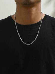 Fashionable Personalized Stainless Steel Chain Male Necklace, Simple Street Style Design For Fashion Leader - Silver - View 1