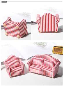 1入組1:12娃娃屋微型家具模型,紅色的&白色條紋圖案客廳單沙發 - 紅白色 - 查看 8