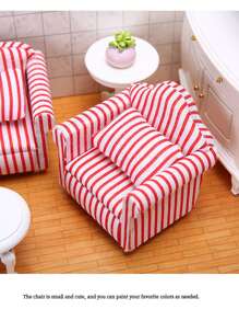 1入組1:12娃娃屋微型家具模型,紅色的&白色條紋圖案客廳單沙發 - 紅白色 - 查看 1