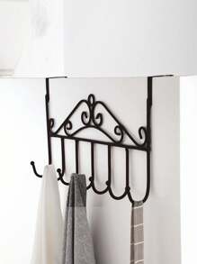 1pc Plain Iron Multifunction Hook, Black Door Hanging Coat Rack For Home - Black - View 3