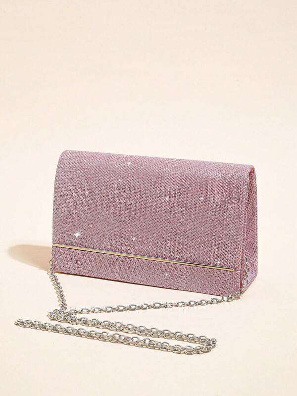 Elegant Evening Clutch Bag.Women's Chain Shoulder Bag.Glamorous Light. Small Clutch Bag.Glitter Square Bag