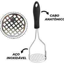 Amassador Batatas Espremedor Manual Legumes Multiuso Aço Inox Com Cabo Plastico Cozinha Multiuso - Prata - Visão 6