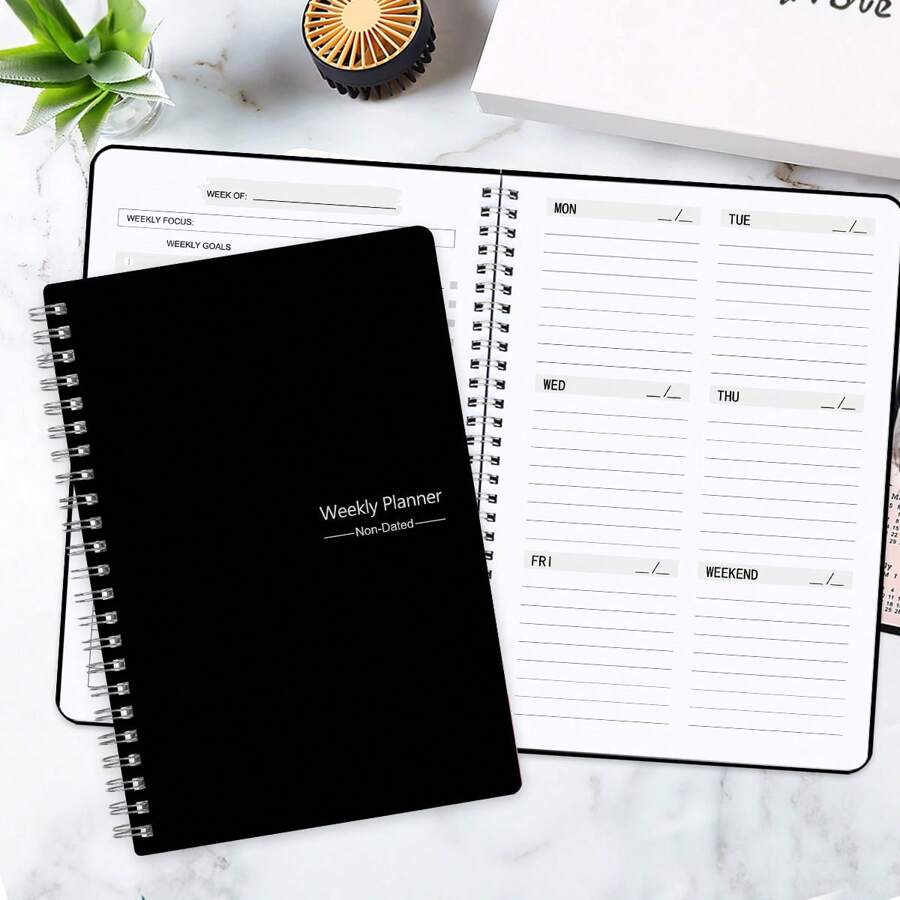 Trees 每週筆記本未定日期目標計劃應做事項記事本帶有習慣追踪器、應做事項、目標、學校辦公室家居用品日程表 - 黑色 - 查看 1