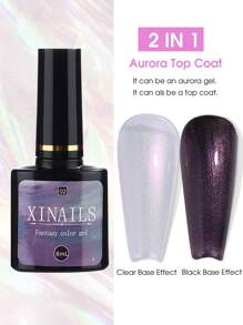 8毫升极光亮泽凝胶指甲油，二合一亮泽封层+极光紫色闪粉凝胶效果可卸UV凝胶指甲油 - 淡紫色 - 查看 2