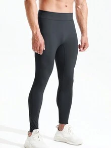 男士高腰快干透氣運動打底褲,適用於瑜伽,健身,籃球,跑步,普拉提,徒步旅行,騎行,攀岩,登山,羽毛球,舉重,肌肉力量訓練,高腰高彈力壓縮褲 - 黑色 - 查看 5