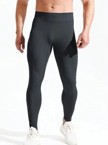 男士高腰快干透氣運動打底褲,適用於瑜伽,健身,籃球,跑步,普拉提,徒步旅行,騎行,攀岩,登山,羽毛球,舉重,肌肉力量訓練,高腰高彈力壓縮褲 - 黑色 - 查看 1