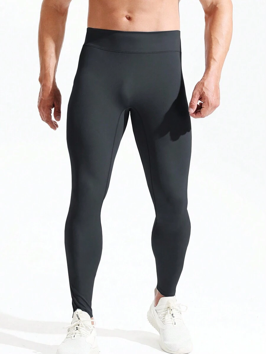 男士高腰快干透氣運動打底褲,適用於瑜伽,健身,籃球,跑步,普拉提,徒步旅行,騎行,攀岩,登山,羽毛球,舉重,肌肉力量訓練,高腰高彈力壓縮褲 - 黑色 - 查看 1