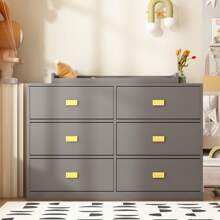 Large Modern Wood Nursery Storage Dresser Chest with Wide Table Top & 6 Drawers, Wide Storage Space Functional Organizer