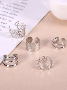 1set/5pcs Silver Simple Non-pierced C-shape Clip On Earrings For Women - Silver - View 3