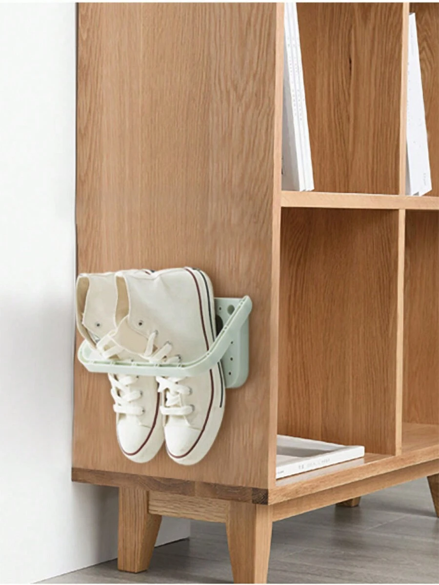 Suction Cup Foldable Shoe Rack Wall-mounted Storage Organizer For Slippers, No Trace Adhesive Shoe Shelf - Green - View 1