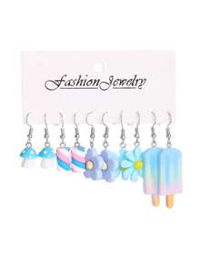 5對彩色夏季女式可愛耳環和6對白雲、泰迪熊和鴨子夫人耳環配對（產品圖案隨機） - 彩色 - 查看 2