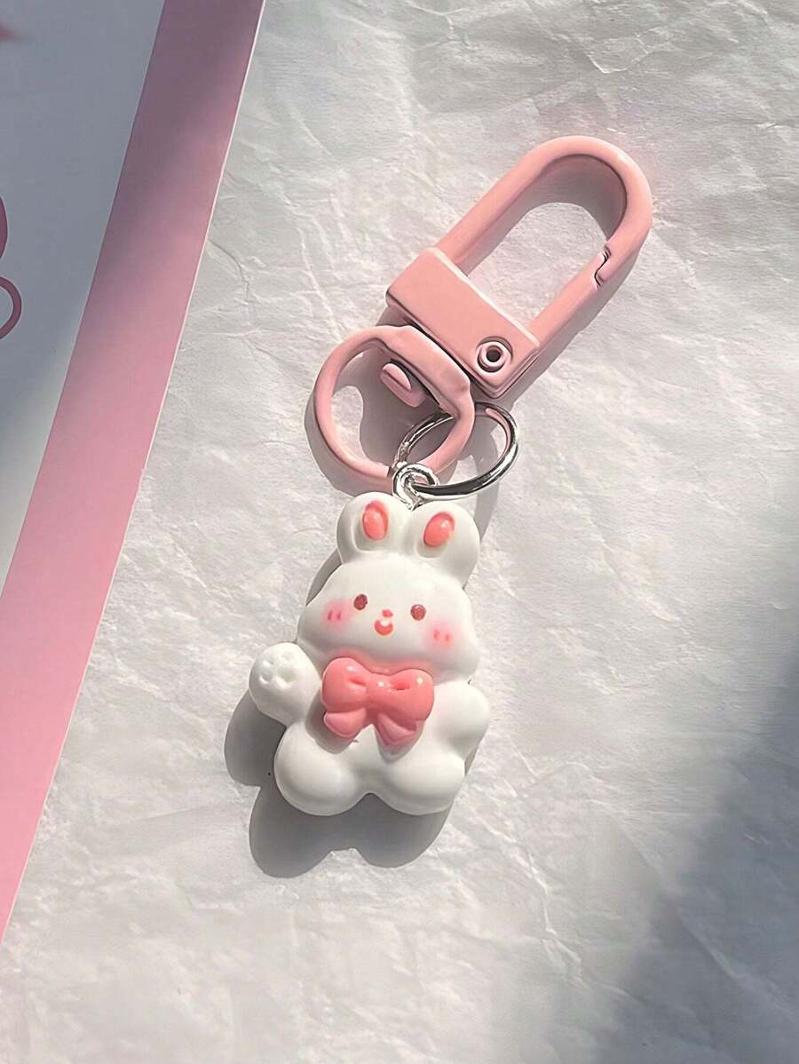 1pc Cute Rabbit Carrot Keychain Or Backpack Pendant With Floral Pattern, Lovely Gift - Pink - View 1