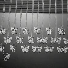 1件/單元不鏽鋼蝴蝶式字母a-z字母吊墜手鍊吊墜diy珠寶配件手鍊吊饰 - 銀色 - 查看 3