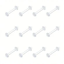 CIZME 1 Set Of 12pcs Transaprent Uv Acrylic 16g Wearable Bar, 10mm Length, Flat Head With O-ring, For Lip, Cartilage, Ear, Tragus Piercing, Retainer, Daily Wear For Men And Women