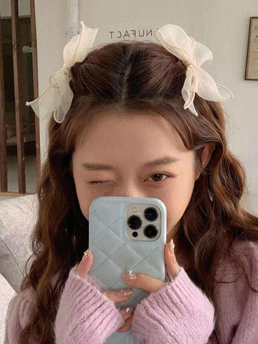 Bộ 2 kẹp tóc nơ lưới trắng ngọt ngào cho nữ, phụ kiện tóc nơ vải, hoàn hảo cho buổi hẹn hò và mua sắm, kẹp tóc ngày lễ tình nhân dễ thương, kẹp tóc, đồ dùng học tập, thanh lịch, đại học, trang phục mùa đông cho nữ, nơ, phụ kiện tóc - trắng - Xem 1