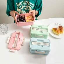 1 caja Bento para niños con divisores, adecuada para trabajadores de oficina y estudiantes - Azul - Ver 5