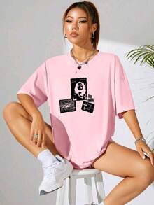 Plus Size T-shirts - 淺粉色 - 查看 2