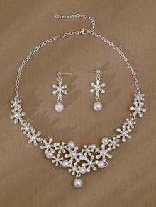 3入組優雅新娘婚禮項鍊與耳環套裝,合金,鑲有水晶石裝飾