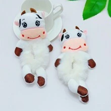 1 件/2 件女式可爱卡通仿毛牛毛发圈、趣味马尾辫夹、弹性发带，适合日常服装和发型，秋冬季 - 白色 - 查看 7