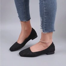 Bailarinas Negras Para Mujer Con Puntera Cuadrada - Negro - Ver 2