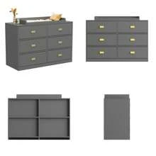 Large Modern Wood Nursery Storage Dresser Chest with Wide Table Top & 6 Drawers, Wide Storage Space Functional Organizer