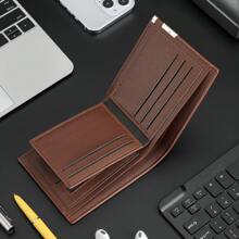 CarrKen 荔枝压纹小钱包金属装饰信用卡夹便携式现金白领女性大学工作商务通勤办公室周年纪念情侣生日礼物情人节礼物男士钱包钱包男士钱包真皮 - 棕色 - 查看 5