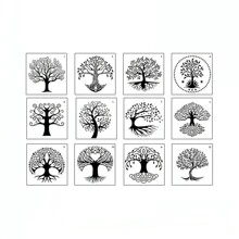 Set de 12 plantillas de dibujo de 6 pulgadas del Árbol de la Vida en plástico blanco - Blanco - Ver 3