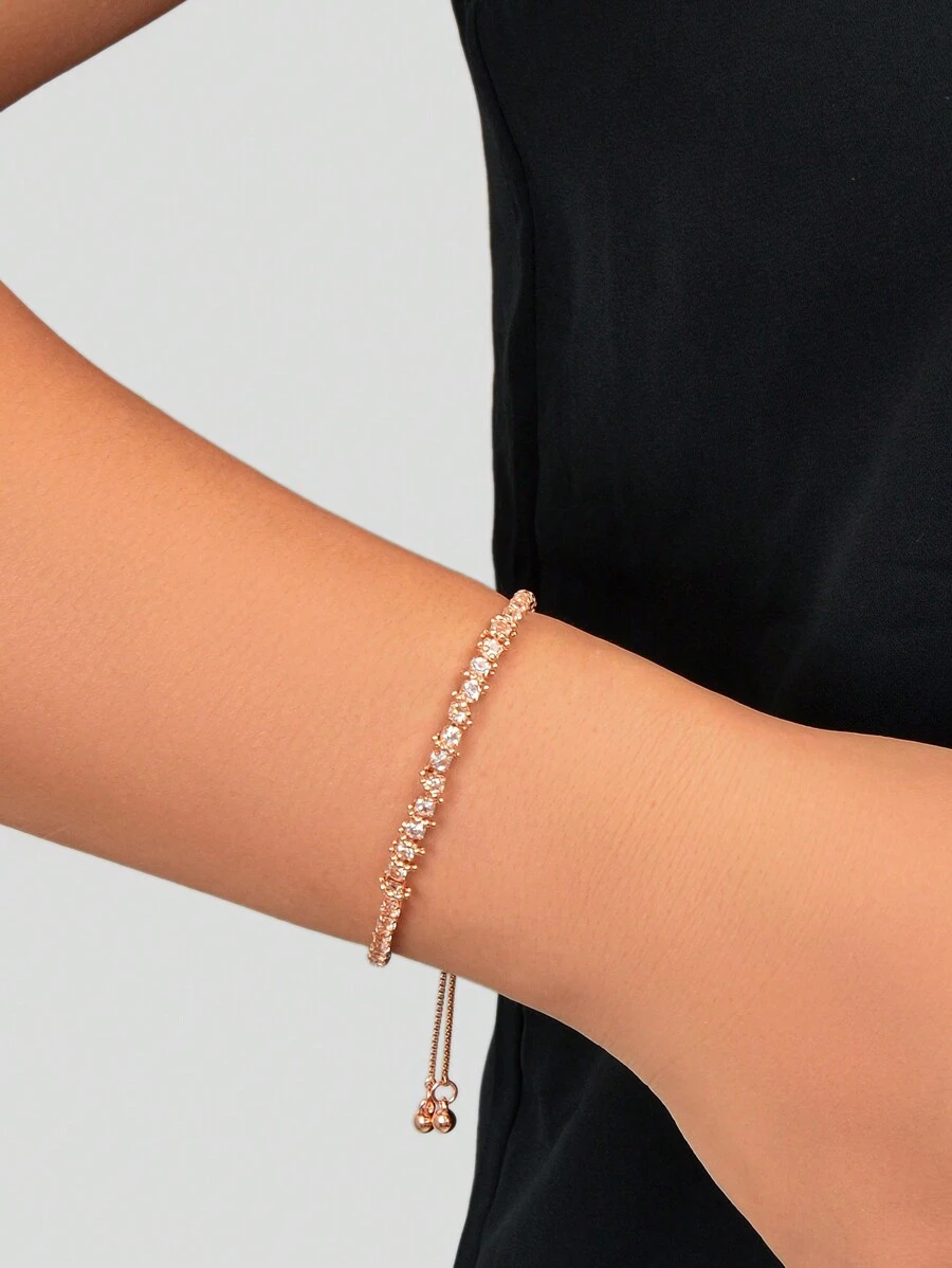 1件优雅玫瑰金链条可调节手链，女士订婚礼物，新娘首饰 - 玫瑰金 - 查看 1