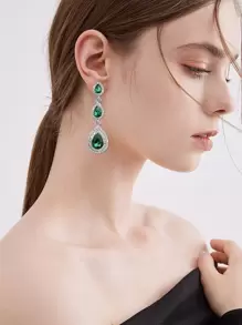 1對祖母綠水鑽裝飾耳環大時尚個性淚滴水晶吊墜耳環適合女式女孩新娘伴娘新娘婚禮派對舞會選美服裝首飾 - 綠色 - 查看 5