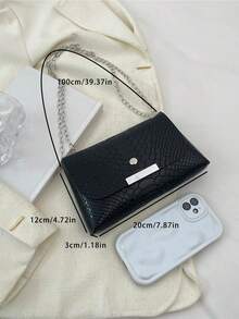 純色蛇紋極簡主義pu皮蓋子肩袋 - 黑色 - 查看 2