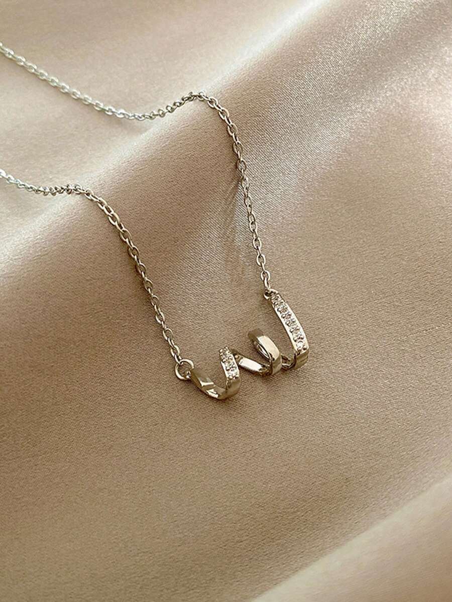 1 Miếng Tông màu bạc Thép Titan Dây chuyền Với Micro-Inlaid Khối Zirconia Và Đinh ốc Thiết kế , Thích hợp Đối với Mặc hàng ngày Đối với phụ nữ - Bạc - Xem 1