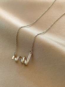 1 Miếng Tông màu bạc Thép Titan Dây chuyền Với Micro-Inlaid Khối Zirconia  Và Đinh ốc Thiết kế , Thích hợp Đối với Mặc hàng ngày Đối với phụ nữ - Bạc - Xem 4