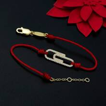 Moonmory 1 Peça Simples Clipe De Papel Com Zircônia Cúbica Prata Esterlina 925 Fecho Vermelho Cordão Bracelete Para Mulheres Fashionable Jóias Presente De Menina Prata